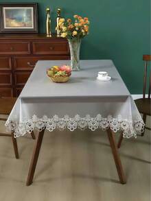 Față de masă 1 buc. cu dantelă brodată din PVC, față de masă dreptunghiulară romantică franceză din PVC, cu dantelă, impermeabilă și rezistentă la ulei, potrivită pentru masă, masă de cafea, decor zilnic pentru casă și petreceri de nuntă și sărbători