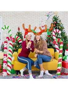 1/2/4/5/8pcs Inflatable Reindeer Antlers With Blower & /Gold Bow - Adult Party Inflatable Game Set, Includes 4 Color Party Hats (Brown, Red, Green, Gold) - Christmas Party Game, New Year's Eve, Birthday Party Decor - Durable And Easy To Set Up, Suitable For Group Entertainment - Includes 4 Reindeer Antlers With Colorful Bows And Blower, For Holiday Party Activities - Ideal Choice For Holiday Celebrations And Games