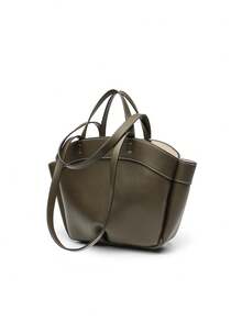 2024 Autumn New PU Leather Tote Bag, Fashionable Large Capacity Brown Commuter Handbag With Detachable Inner Pouch - Dark Green - View 2