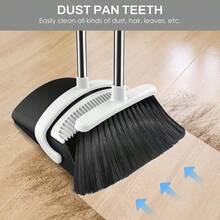 Broom And Dustpan Set,  Long Adjustable Handle Broom Dustpan Combo With Dustpan Teeth To Automatically Clean Hair Suitable For Home Kitchen Office Hall Floor - Gray-black Broom - View 3