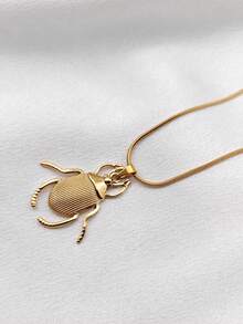 1pc 18K Gold Plated Stainless Steel Beetle Insect Series Pendant Necklace, Unique & Innovative Jewelry