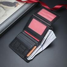 Cartera corta casual para hombres CARRKEN, de moda con contraste de color, correa, múltiples ranuras para tarjetas, diseño de boca abierta y parches, versátil estuche para tarjetas para estudiantes jóvenes, cartera mini, monedero, cartera pequeña, cartera de hombre, cartera de cuero