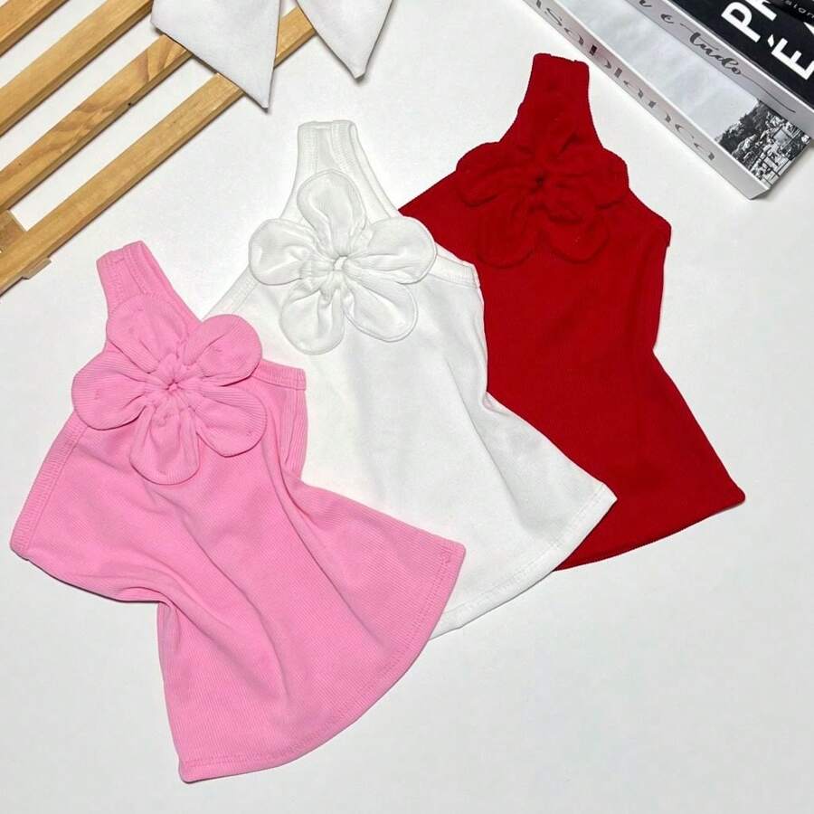 Flower Blouse For Girls, Blogger, Mini Diva Summer - Kit 3 Rosa/Blanco/Rojo - Ver 1