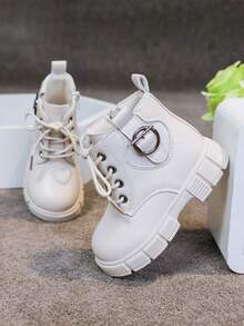 Toddler Girls' Lace-Up Side Zipper Outdoor Ankle Boots, Fashion Children Shoes, Girls' Short Boots, Spring Autumn Winter New Versatile