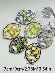 2-In-1 Cute Farmhouse Style Lemon Plant Leaf Pattern Embossed Gold Foil Refrigerator Magnet Bottle Opener, Suitable For Home Decor, Refrigerator, Bottle Opening, Daily Use And Holiday Gifts