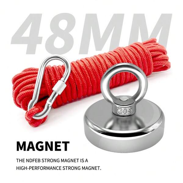 Conjunto de ganchos magnéticos, alta sucção, pode pendurar toalhas, roupas, com corda vermelha de 393,7 polegadas, pega peças de ferro, pode ser fixado em prateleiras de ferro para pendurar cestos, iluminação, chaves, adequado para uso interno e externo