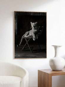 1 Pieza, Estampado de leopardo en blanco y negro en la silla, Pósteres con estampado de animales, Lienzo impermeable, Adecuado para el hogar, oficina, dormitorio, sala de estar, estudio, baño, bar, arte de pared y decoración del hogar, es un regalo ideal para las vacaciones