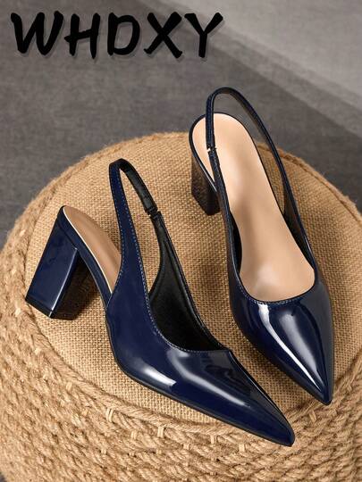 WHDXY 1 Pair Navy Blue Elegant High Heel Shoes For Women, Comfortable & Versatile, Suitable For Work, Office, Valentine's Day, Flight Attendant, 7CM Chunky Heel