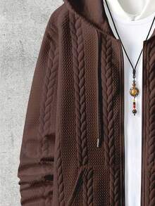 Men's Hooded Long Sleeved Fashionable Jacquard Knitted Autumn And Winter Casual Zipper Top Cardigan - Cà phê nâu - Xem 5
