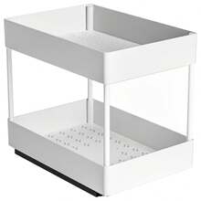 Carrito Organizador Multiusos de 2 Niveles para Cocina, Baño y Oficina, Estantería Desmontable con Ruedas y Cajones para Almacenamiento y Optimización de Espacios Pequeños. - Blanco - Ver 5