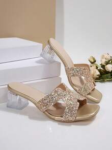 Teenage Girls' Low Heel Sandals, PU Leather Gretty Material, Suitable For Beach, Resort, Dance Party, Summer Fashion Slippers