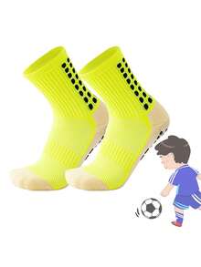 1/5 Pairs Kids/Teens Sports Socks, Colorblock Football/Basketball/Cycling Crew Socks, Non-Slip Athletic Socks