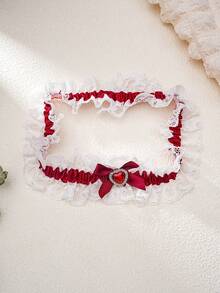 1 件女士红色蕾丝吊袜带，带心形和水钻装饰，适合节日、婚礼或蜜月万圣节圣诞老人圣诞节
