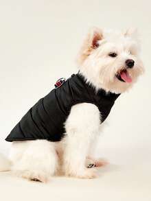 PETSIN 1 件新款秋冬宠物服装拉链背心保暖狗狗夹克带牵引绳钩，时尚 - 黑色 - 查看 2