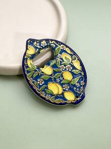 2-In-1 Cute Farmhouse Style Lemon Plant Leaf Pattern Embossed Gold Foil Refrigerator Magnet Bottle Opener, Suitable For Home Decor, Refrigerator, Bottle Opening, Daily Use And Holiday Gifts