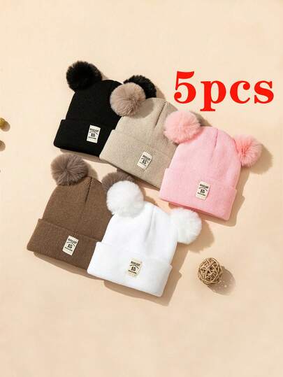 5Pcs Solid Color Knitted Baby Hat Autumn Winter Newborn Boys Girls Crochet Cap