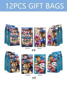 12/24 buc Pungi de hârtie pentru cadouri cu tema "Marile realizări" de la Patrula Cățelușilor, pentru festivaluri și aniversări, pungi de hârtie kraft, pungi pentru bomboane, pungi tote