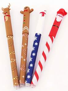 4 stiluri de Crăciun de pixuri cu bilă ștergătoare / Uscare rapidă și ștergătoare / Anti-erori / Luare de notițe ușoară / Potrivite pentru studenți pentru examene, exerciții de practică și luare de notițe / Cadouri de Crăciun / Rechizite școlare