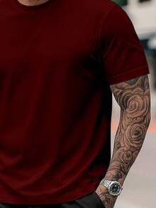 NY Streetwear T-Shirt And Shorts Kit Premium Cotton Shirt Set 26.1 - 勃根地紅/黑色短褲 - 查看 2