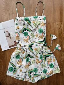 JING MODAS Crepe Set Of Cropped Top + Shorts With Lining - Green - View 1