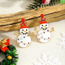 2 piezas de Elegantes pendientes de aleación con estilo navideño, Papá Noel, reno, muñeco de nieve, árbol de Navidad con diamantes de imitación, adecuados para que las damas los usen como regalos el día de Navidad. (Hecho a mano, con ligeras variaciones en los diamantes)