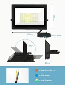Aigostar Foco LED Exterior, Proyector Impermeable IP65, 6500K Blanco Frío para Garaje, Jardín, Patio, Parque - 50w-6500k - Ver 4