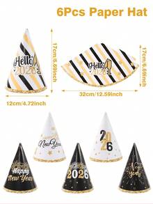 6Pcs 2026 Black & Gold New Year Party Paper Hats,DIY Decorative Hat With Fireworks & Stripes Design,New Year Photo Props Hats,Happy 2026 New Year Party Decor,Happy New Year Decorations,New Year Celebration,New Year Eve Ceremonies Decor - Multicolor - View 4