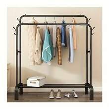 Senmeo 1PC Metal Double-Rod Garment Rack, Floor-Standing Closet Organizer With Plastic Connectors, Sturdy Easy-Assemble Clothes Hanger, Mall/Home Storage - Black - View 3