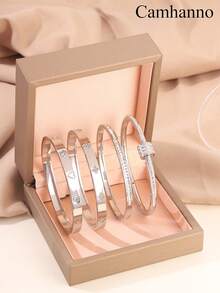 Camhanno 4 Pieces Chic And Delicate Stainless Steel Bracelets Assortment With Special Heart - Themed And Decorative Motifs, Suitable For Dating, Party Gathering And Daily Commute, A Fabulous Gift To Show Your Taste