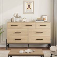 mteryoing Modern Wide 7-Drawer Dresser, 52 Inch Freestanding Wood Storage Cabinet | Large Chest Of Drawers For Bedroom Closet, Living Room, Hallway Organization - 天然橡木 - 查看 5