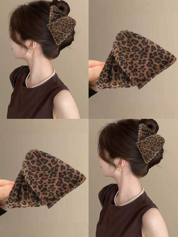 1 peça de garra de cabelo grande triangular com estampa de leopardo feminina, acessórios de cabelo de inverno, presilhas de cabelo elegantes para outono, presilhas de cabelo