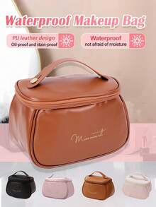 1 pezzo Borsa da viaggio per il trucco in pelle PU, custodia portatile e impermeabile, borsa cosmetica portatile da donna, borsa da toilette impermeabile di grande capacità, organizer multifunzionale antipolvere, adatta per pennelli da trucco, rossetti, fondotinta, siero, oli essenziali, palette ombretti, articoli essenziali per la camera da letto, articoli essenziali per i viaggi, articoli essenziali per i voli, articoli essenziali per gli studenti, organizer da scrivania, regalo per amici, insegnanti, madri, amanti, regalo di Ognissanti, regalo di Natale, necessità autunnale/invernale, decorazione autunnale, decorazione camera da letto