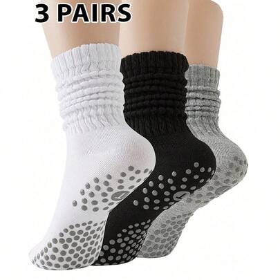 3 Pairs Of Women's Solid Color Multifunctional Anti Slip Sports Socks, Casual Minimalism, Suitable For All Seasons, Outdoor Sports And Pilates, Yoga,