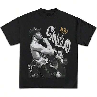 Camiseta de Canelo Álvarez Rey del Boxeo Campeón Corona Camiseta Gráfica, Camiseta de Lucha Vintage, Camiseta Gráfica Retro de Moda Callejera, Camisetas Y2K para Fans, Camisetas Deportivas