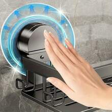 No-Drill Wall-Mounted Aluminum Bathroom Shelf | Heavy-Duty Detachable Design, Stylish Gray Suction Cup Storage Rack | Wall-Mounted Organizer With Drainage Tray & Hooks For Towels | Suitable For Glass And Smooth Surfaces, Shower Storage Solution - Multicolor - View 10