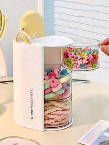 1 pièce Boîte de rangement de bureau rotative pour enfants, boîte de rangement pour pinces à cheveux à 2 couches et 3 grilles anti-poussière