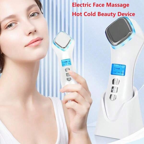 Electric Face Neck Massage Beauty Device Red Blue Light Vibration Facial Massager Beauty Device Face Lifting Device Skin Tighten Hot Cool Face Skin Care 1000mAh