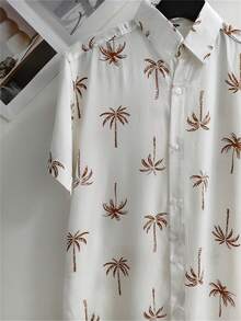 Men's Floral Hawaiian Beach Summer Shirt Short Sleeve Button Down 100% Viscose Fabric Shrinks A Little - 巧克力棕 - 查看 2