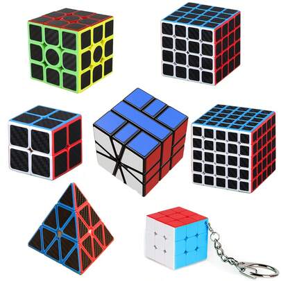 sengso 2x2, 3x3, 4x4, 5x5 Pyramid Cube Set, Includes Smooth Carbon Fiber Stickers, SQ-1 Adjustable Puzzle Cube, Suitable For Children And Adults, Back To School, Holiday, Birthday Gift