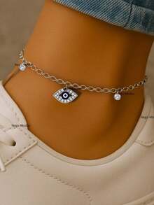 Tornozeleira Estrela Mar Pontos Luz Pedrinhas Zirconia Olho