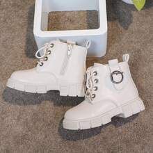 Toddler Girls' Lace-Up Side Zipper Outdoor Ankle Boots, Fashion Children Shoes, Girls' Short Boots, Spring Autumn Winter New Versatile