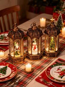 1个圣诞风格LED茶蜡灯，节日圣诞电话亭装饰，带有圣诞老人、雪人和圣诞树场景，电池供电，复古棕色柜子，适合节日壁炉或橱柜展示、圣诞派对装饰、烛台、夜灯、桌面装饰、圣诞礼物、圣诞装饰品、六角灯笼、夜灯、装饰灯、氛围灯等。 - 銅色 - 查看 3