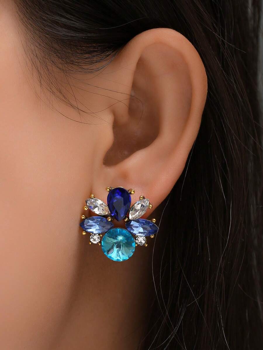 1 par de pendientes geométricos para mujer, de aleación con baño electrolítico, de cristal de colores y piedras de imitación, pendientes de moda de alta gama