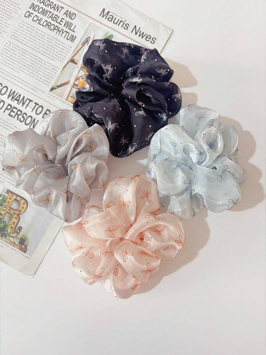 1 szt. perłowa cekinowa gumka do włosów z siateczki i kryształkami, słodka gumka do włosów z nadrukiem motyli dla dziewczynek i kobiet, gumki do włosów, gumki do włosów