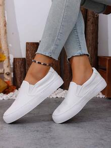 情侣帆布鞋，一脚蹬休闲鞋，步行鞋，时尚休闲百搭经典帆布鞋 - 白色 - 查看 4