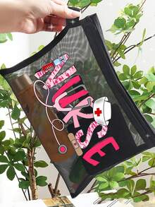 Mesh Nylon Nurse Theme Cosmetic Bag, With Nurse Pattern, Medicine Bag, Pill Bag, Portable Multi-Purpose Cosmetic Bag, Female Cosmetic Bag Travel Toilet Sorting Bag, Gifts For Doctors And Nurses Returning To School, Cosmetic Bag, Skin Care Bag, Washing Bag, The Best Gift For Medical Staff, Dormitory Essentials, And Home Essential Storage Bag, Mother's Day Gifts, Gifts For Friends, Nurse Gift, Cosmetic Bag, Christmas Gifts, Pouch, Pouch, Clutch / Small Handbag, Makeup Organizer, Pouch, Brush Holder, Mini Pouch, Large Capacity Pouch,Gifts For Women,Christmas Gifts,Gift Ideas For Women