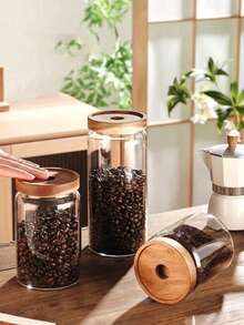 1个红木密封玻璃罐，带木盖，厨房储物罐，可用于存放谷物、咖啡豆、意大利面、香料、糖果、盐、糖、茶叶等。 - 彩色 - 查看 8