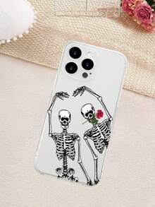 1PC Funda de teléfono con diseño de calaveras y rosa, estilo minimalista, protector contra caídas, carcasa transparente de alta transparencia, compatible con iPhone16/15/14/13/12/11/Pro/ProMax, compatible con Galaxy A34/A35/A54/A55,Galaxy S20/S21/S22/S23/S24 Ultra/Plus, compatible con Moto/Galaxy/Redmi/Honor/OPPO, agarre cómodo, regalo festivo para amigos, novia, novio, familia - transparente - Ver 4