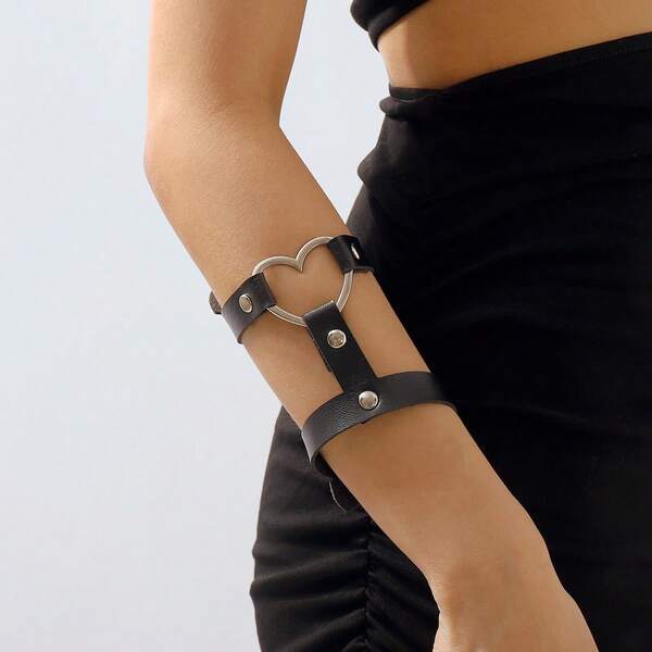 Manchon de bras décontracté de couleur unie, bracelet polyvalent avec rivets en forme de cœur, convient pour Halloween, Noël, accessoires de tenue pour spectacle de vacances, décoration de bras personnalisée