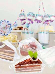 25/50pc Triangular Mousse Baking Packaging Box, Disposable Plastic Cake Container, Thickened Transparent Plastic Cake Slice Container, Suitable For Dessert Packaging, Bakeries, Coffee Shops, Muffins, Mousse, Pastries, Sandwiches, Tiramisu, Sealed Transparent Baking Packaging - 無色 - 查看 8